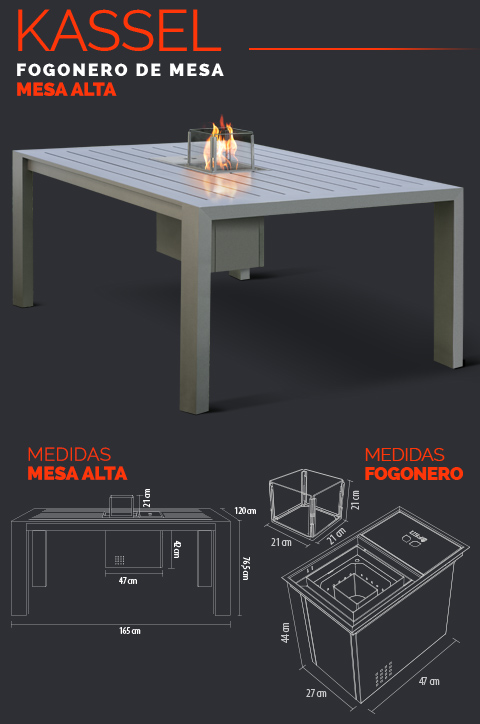 Mesa alta + Fogonero KASSEL + acc. Vidrio vitroc. Ofen (1650 x 1200 x 765mm) - Imagen 2